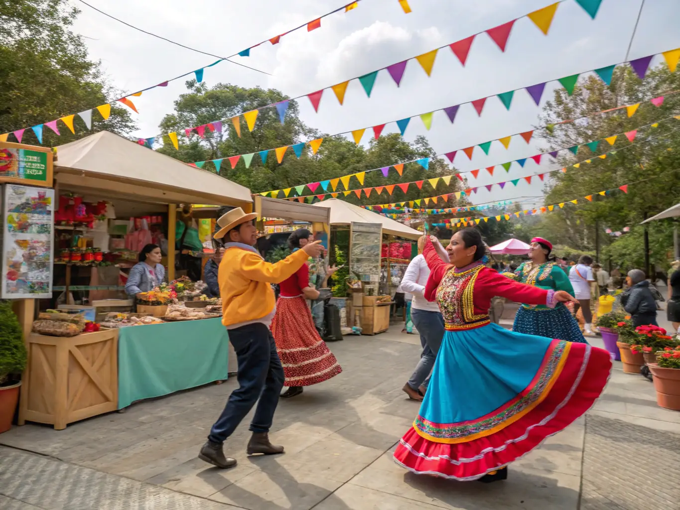 A vibrant image of a cultural festival organized by the association, featuring traditional music, local crafts, and community members enjoying the festivities in front of the beautifully restored chapel.